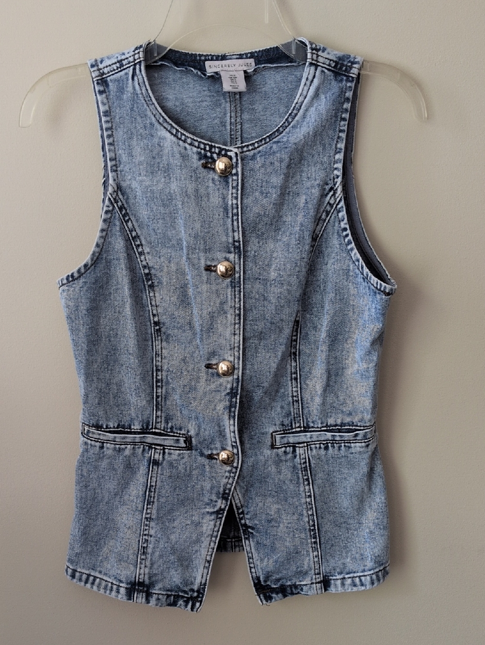 Sincerely Jules Denim Vest Top with Gold Stitching